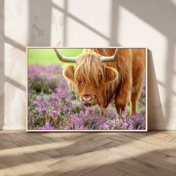 64069351-MGV-CV-36X24-Farmhouse Wall Art – Highland Cow in Wildflowers Canvas Print, Rustic Country Cattle Photography Decor for Bedroom, Living Room,