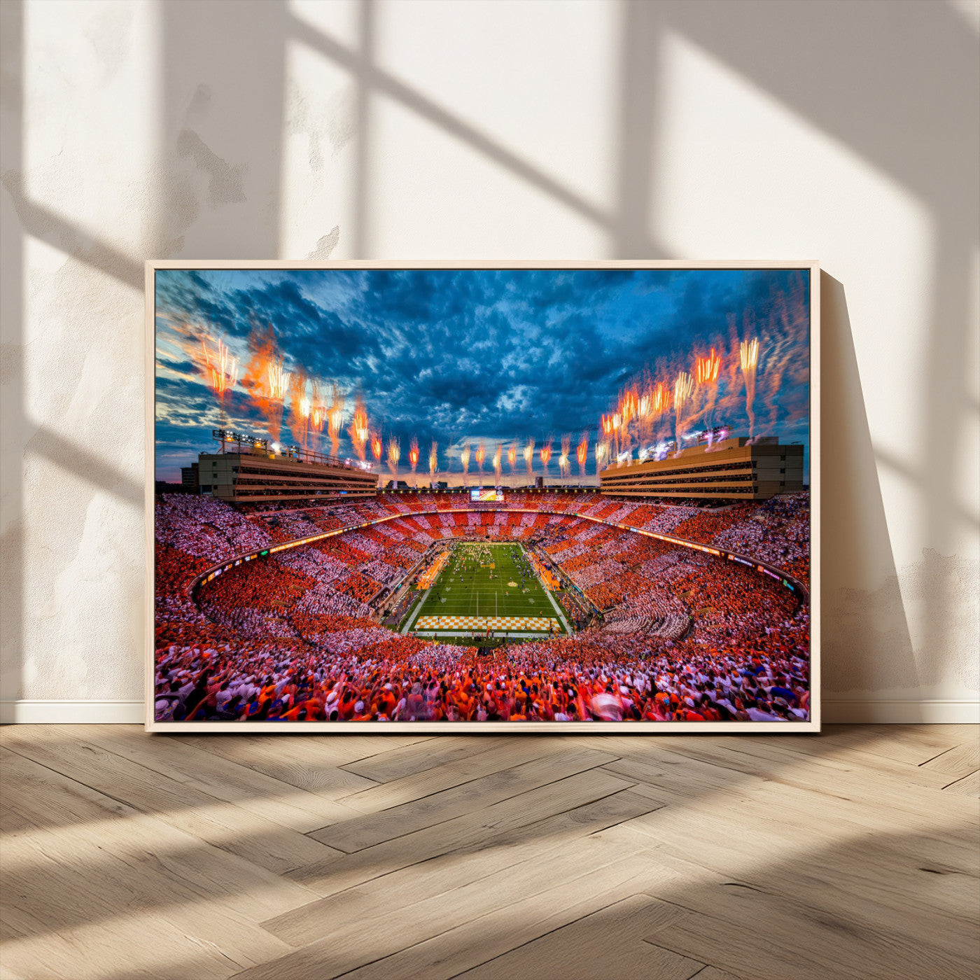 94266219-MGV-CV-36X24-Neyland Stadium Wall Art – Panoramic Tennessee Volunteers Checkerboard Crowd Fireworks Canvas Print, Football Game Day Sports