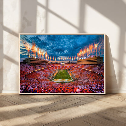 94266219-MGV-CV-36X24-Neyland Stadium Wall Art – Panoramic Tennessee Volunteers Checkerboard Crowd Fireworks Canvas Print, Football Game Day Sports