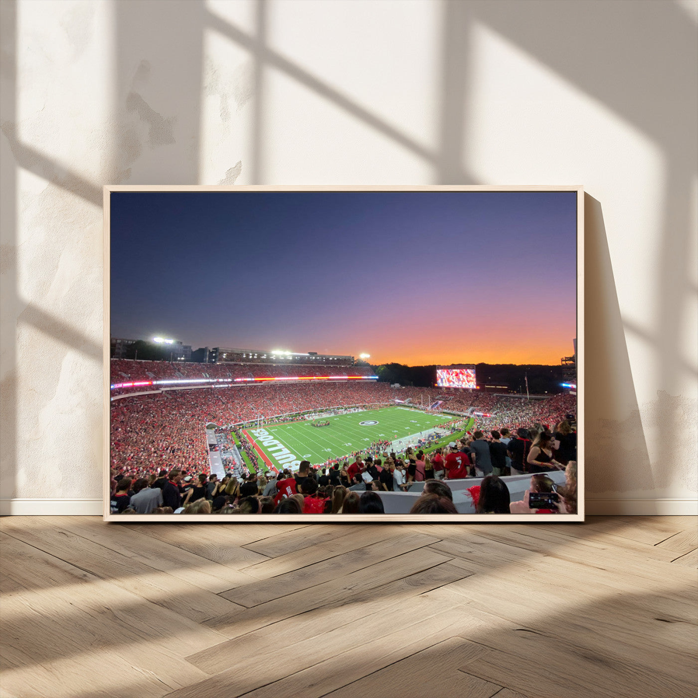 25139565-MGV-CV-36X24-Sanford Stadium Wall Art – Panoramic Georgia Bulldogs Sunset Football Game Canvas Print, Red Crowd Sports Decor for Office, Man