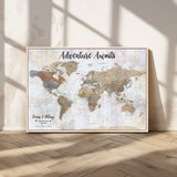 30792405-MGV-CV-36X24-Personalized World Map Wall Art – Rustic Beige Adventure Travel Map with Custom Couple Names, Vintage Wall Decor for Home or