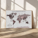 33204797-MGV-CV-36X24-Personalized World Map Wall Art – Burgundy & Grey Adventure Travel Map with Custom Names, Romantic Wall Decor for Couples, Home or