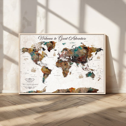 67029173-MGV-CV-36X24-Personalized World Map Wall Art – Colorful Vintage Adventure Travel Map with Custom Couple Names, Rustic Wall Decor for Home,