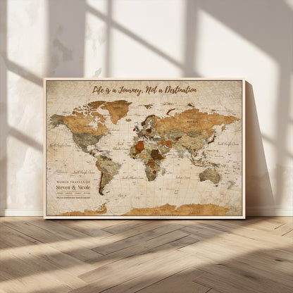 75179116-MGV-CV-36X24-Personalized World Map Wall Art – Rustic Vintage Travel Map with Custom Names, Inspirational Adventure Décor for Couples, Families
