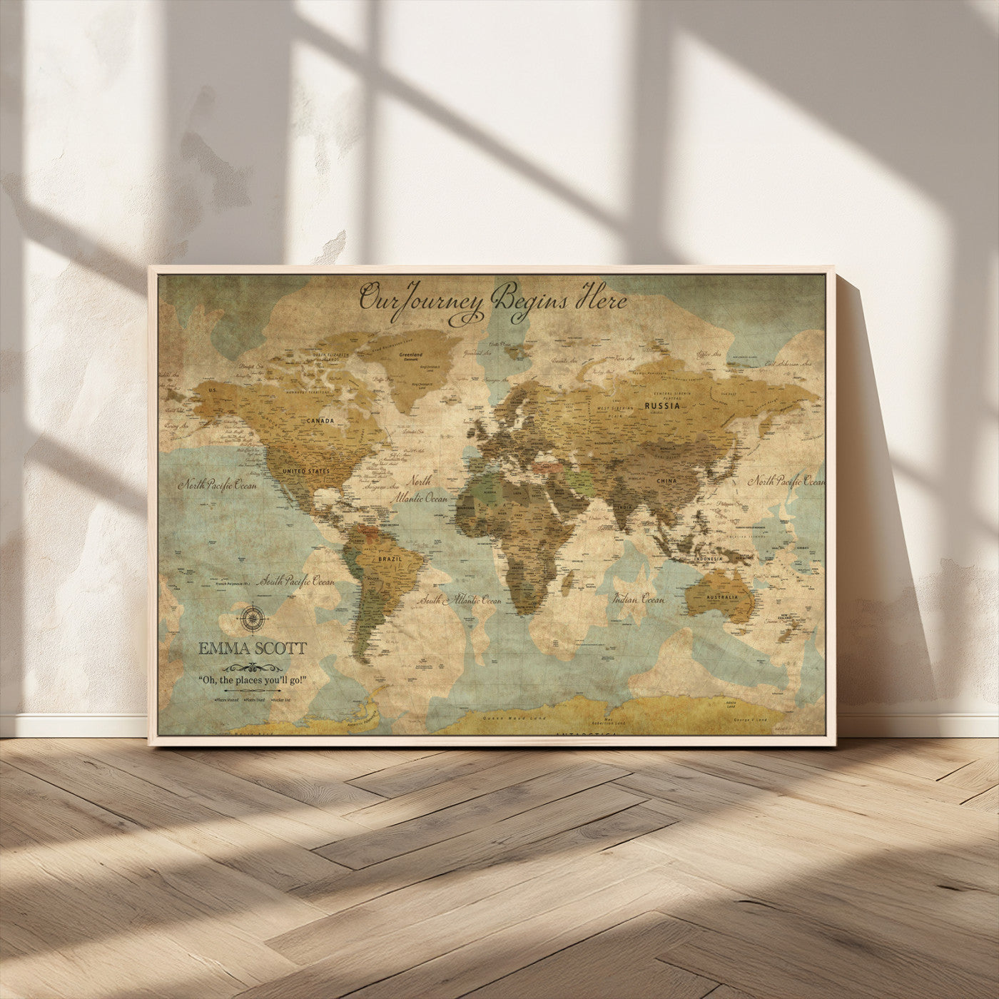 54795344-MGV-CV-36X24-Personalized World Map Wall Art – Vintage Adventure Travel Map with Custom Names, Rustic Wall Décor for Couples, Families