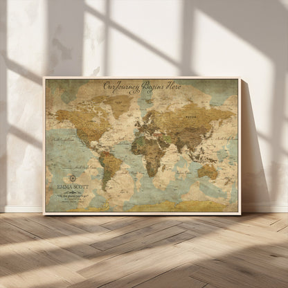 54795344-MGV-CV-36X24-Personalized World Map Wall Art – Vintage Adventure Travel Map with Custom Names, Rustic Wall Décor for Couples, Families