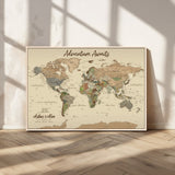 53442996-MGV-FC-36X24_Natural-Personalized World Map Wall Art – Adventure Awaits Vintage Travel Map with Custom Couple Names, Rustic Wall Decor for Home,