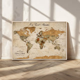 91961147-MGV-CV-36X24-Personalized World Map Wall Art – Vintage Sepia Adventure Travel Map with Custom Couple Names, Rustic Wall Decor for Home, Couples