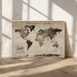 78610079-MGV-CV-36X24-Personalized World Map Wall Art – Vintage Rustic Travel Map with Custom Family Name, Adventure Wall Decor for Home, Family Gift or