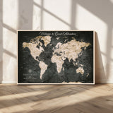 70534097-MGV-CV-36X24-Personalized World Map Wall Art – Dark Vintage Adventure Style Travel Map with Custom Names, Unique Wall Decor for Couples, Home