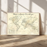 35009043-MGV-CV-36X24-Personalized World Map Wall Art – Vintage Beige Travel Map with Custom Names and Date, Romantic Anniversary Gift for Couples Home