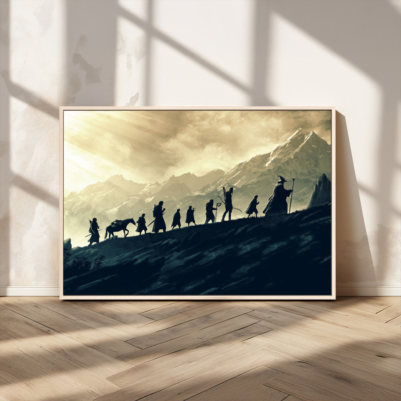 76547-MGV-CV-36X24-Fellowship Journey Wall Art Canvas Print, Framed LOTR Art Picture Print, Middle Earth Perfect Tolkien Fantasy Decor Artwork