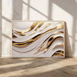 41237-MGV-FC-36X24_Natural-Gold Waves Wall Art Canvas Print, Framed Elegant Flow Art Picture Print, Luxury Layers Perfect Minimal Luxe Decor Artwork