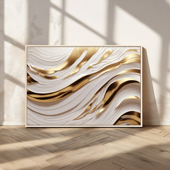 41237-MGV-FC-36X24_Natural-Gold Waves Wall Art Canvas Print, Framed Elegant Flow Art Picture Print, Luxury Layers Perfect Minimal Luxe Decor Artwork
