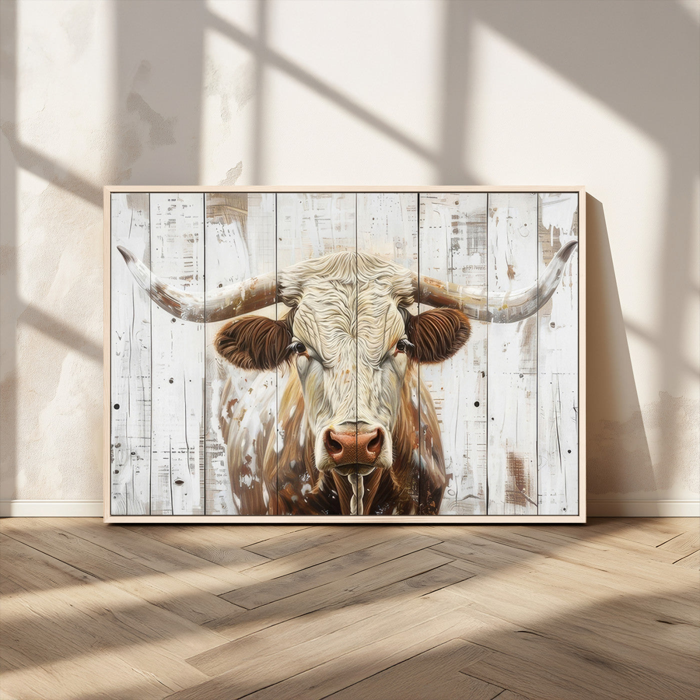 10840-MGV-CV-36X24-Texas Longhorn Wall Art Canvas Print, Framed Rustic Bull Art Picture Print, Western Cattle Perfect Rustic Western Decor Artwork