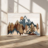 80300-MGV-CV-36X24-Geometric Mountains Wall Art Canvas Print, Framed Stylized Trees Art Picture Print, Graphic Forest Perfect Rustic Abstract Decor