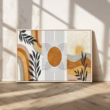 32359-MGV-CV-36X24-Modern Sun Wall Art Canvas Print, Framed Retro Horizon Art Picture Print, Sunburst Design Perfect Mid Century Boho Decor Artwork