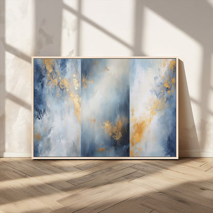 41836-MGV-CV-36X24-Abstract Gold Wall Art Canvas Print, Framed Blue Layers Art Picture Print, Elegant Cloud Perfect Elegant Minimalist Decor Artwork