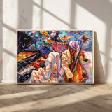 13675-MGV-CV-36X24-Jazz Band Wall Art Canvas Print, Framed Jazz Oil Painting Art Picture Print, Vibrant Music Perfect Abstract Musical Decor Artwork