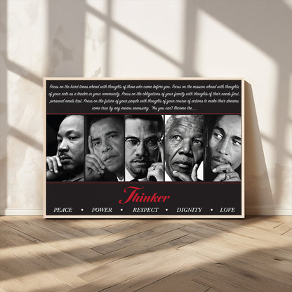 45112-MGV-CV-36X24-Black Icons Wall Art Canvas Print, Framed Thinker Art Picture Print, Motivational Quote Perfect Cultural Modern Decor Artwork