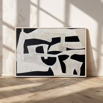 33714-MGV-CV-36X24-Monochrome Design Wall Art Canvas Print, Framed Modern Linework Art Picture Print, Textured Shapes Perfect Monochrome Modern Decor