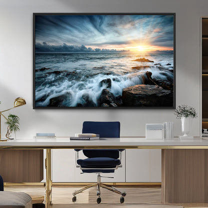 33428-MGV-FC-36X24_Black-Ocean Sunrise Wall Art – Serene Seascape Canvas Print, Coastal Home or Office Decor, Perfect for Living Room, Bedroom, or Study