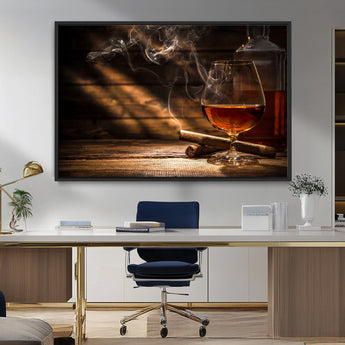 92305-MGV-FC-36X24_Black-Whiskey & Cigar Wall Art – Moody Whiskey and Cigar Canvas Print, Sophisticated Bar or Home Lounge Decor for Office, Man Cave or