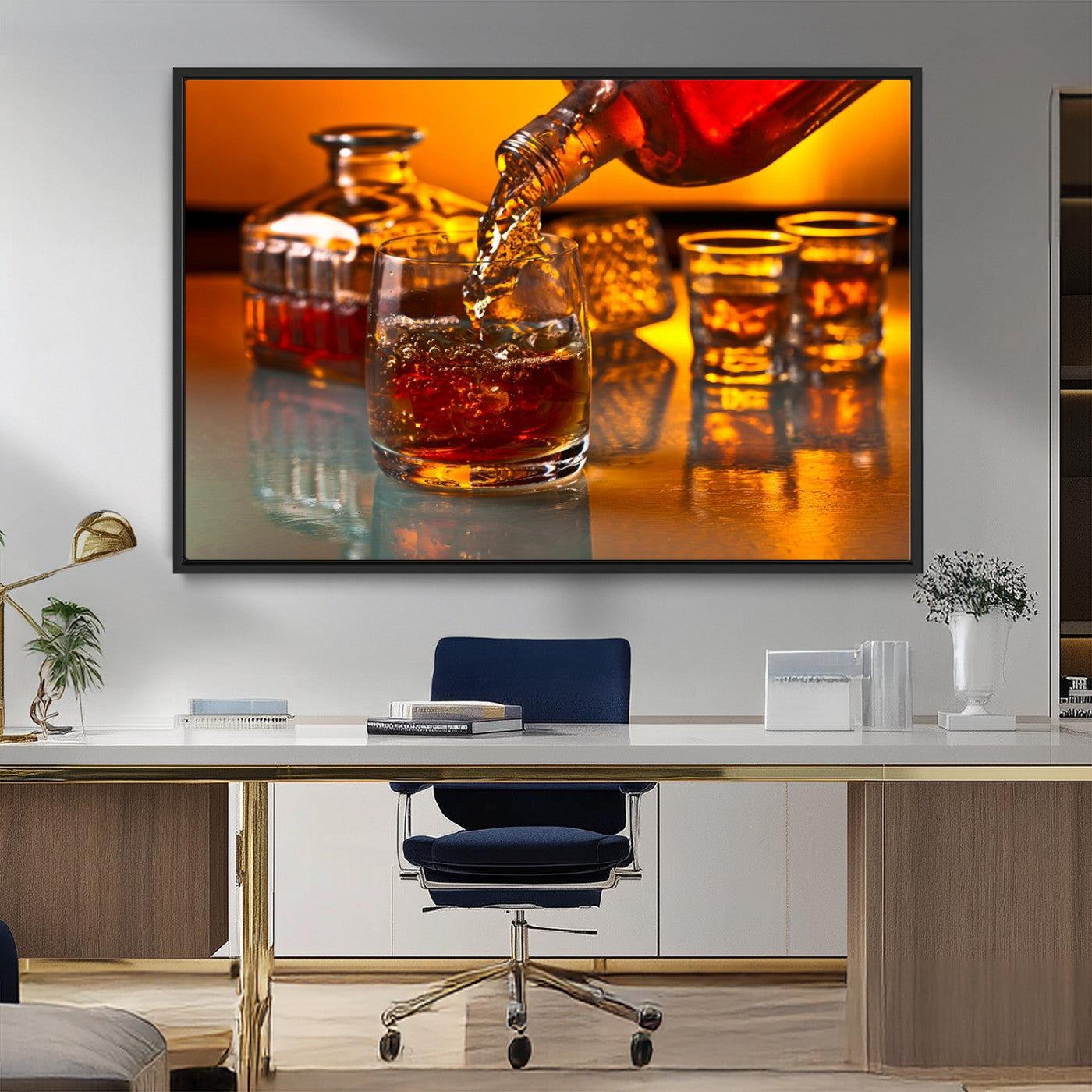 18250-MGV-FC-36X24_Black-Whiskey Pour Wall Art – Captivating Whiskey Splash Canvas Print, Elegant Bar or Home Lounge Decor for Office, Man Cave or Living