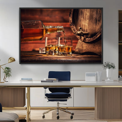 52458-MGV-CV-36X24-Whiskey Pour Wall Art – Elegant Whiskey Bottle Pouring into Glasses Canvas Print, Refined Bar or Lounge Decor for Home, Office, or