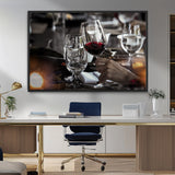 75513-MGV-FC-36X24_Black-Elegant Wine Toast Wall Art – Close-Up Red Wine Glass at Dinner Table Canvas Print, Sophisticated Dining Room or Bar Decor