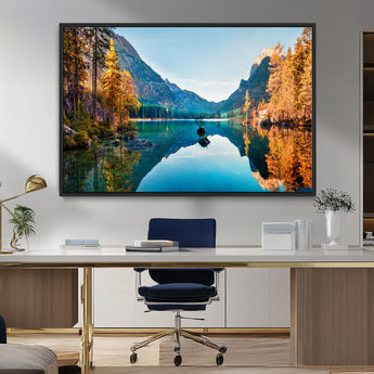 32962-MGV-FC-36X24_Black-Mountain Lake Wall Art – Tranquil Autumn Landscape Canvas Print, Nature Reflection Decor for Living Room, Bedroom, Office or Cabin