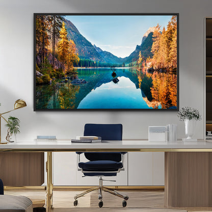 32962-MGV-FC-36X24_Black-Mountain Lake Wall Art – Tranquil Autumn Landscape Canvas Print, Nature Reflection Decor for Living Room, Bedroom, Office or Cabin