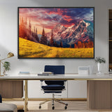 83947-MGV-FC-36X24_Black-Sunset Mountain Landscape Wall Art – Panoramic Alpine Meadow and Snow Capped Peaks Canvas Print, Nature Scenic Decor for Home,