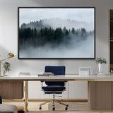 42596-MGV-FC-36X24_Black-Misty Forest Wall Art – Atmospheric Pine Trees Canvas Print, Nature Landscape Decor for Living Room, Bedroom, Office, or Cabin