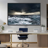 42607-MGV-FC-36X24_Black-Stormy Ocean Wall Art – Dramatic Sea and Sky Canvas Print with Sun Rays, Moody Nature Decor for Living Room, Office, Bedroom or