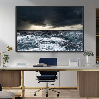 42607-MGV-FC-36X24_Black-Stormy Ocean Wall Art – Dramatic Sea and Sky Canvas Print with Sun Rays, Moody Nature Decor for Living Room, Office, Bedroom or