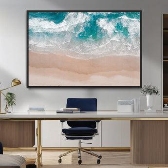 39236-MGV-CV-36X24-Ocean Beach Wall Art – Aerial View of Waves and Sand Canvas Print, Coastal Home Decor for Living Room, Bedroom, Office or Beach
