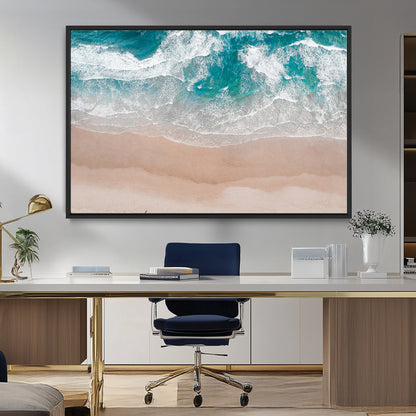 39236-MGV-CV-36X24-Ocean Beach Wall Art – Aerial View of Waves and Sand Canvas Print, Coastal Home Decor for Living Room, Bedroom, Office or Beach