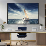75430-MGV-FC-36X24_Black-Sailing Boat Wall Art – Dynamic Ocean Yacht Canvas Print, Nautical Decor for Living Room, Office, Beach House or Cabin