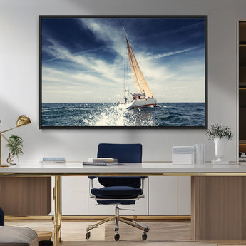 75430-MGV-FC-36X24_Black-Sailing Boat Wall Art – Dynamic Ocean Yacht Canvas Print, Nautical Decor for Living Room, Office, Beach House or Cabin