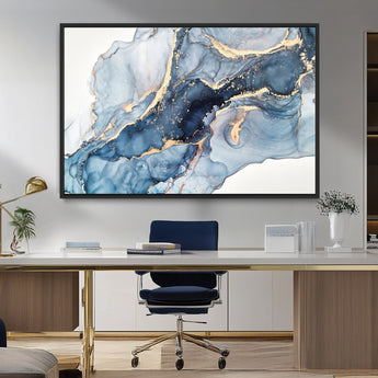 33782-MGV-FC-36X24_Black-Abstract Marble Wall Art – Blue & Gold Fluid Painting Canvas Print, Modern Home Decor for Living Room, Bedroom or Office