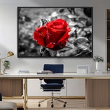 84671-MGV-CV-36X24-Red Rose Wall Art – Vibrant Single Bloom Canvas Print with Black and White Background, Elegant Floral Decor for Living Room,