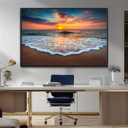 87032-MGV-FC-36X24_Black-Ocean Sunset Wall Art – Stunning Beach Canvas Print with Vibrant Sky, Calm Waves, and Golden Horizon, Perfect Coastal Decor for