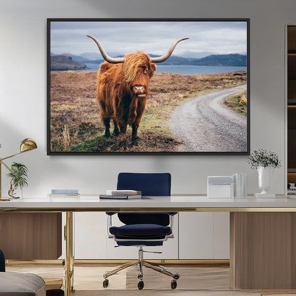 56121-MGV-FC-36X24_Black-Rustic Highland Cow Wall Art – Panoramic Nature Canvas Print, Perfect Decor for Home, Office, Living Room or Man Cave