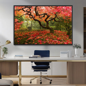 73343-MGV-FC-36X24_Black-Autumn Maple Wall Art – Panoramic Vibrant Red Maple Tree Canvas Print, Seasonal Nature Decor for Office, Living Room or Garden