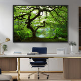 18094-MGV-FC-36X24_Black-Emerald Canopy Wall Art – Panoramic Lush Green Tree Canvas Print, Serene Nature Decor for Office, Living Room or Meditation Space