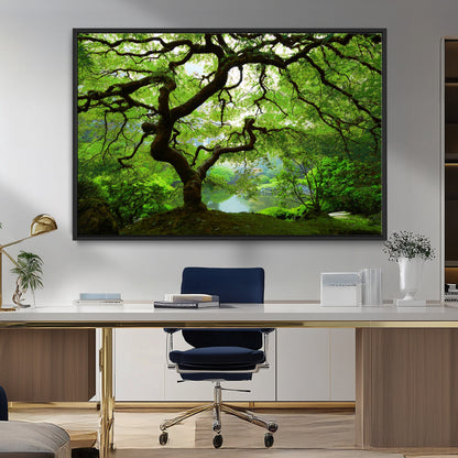 18094-MGV-CV-36X24-Emerald Canopy Wall Art – Panoramic Lush Green Tree Canvas Print, Serene Nature Decor for Office, Living Room or Meditation Space