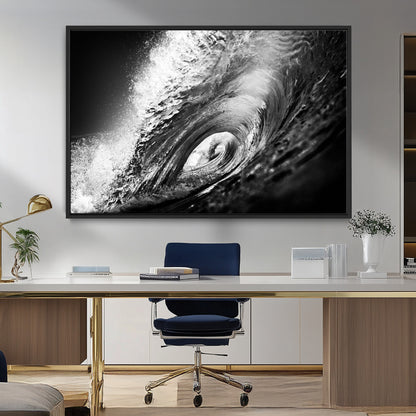 22702-MGV-CV-36X24-Black and White Ocean Wave Wall Art – Powerful Surf Curl Photography Canvas Print, Modern Coastal Decor for Living Room, Office or