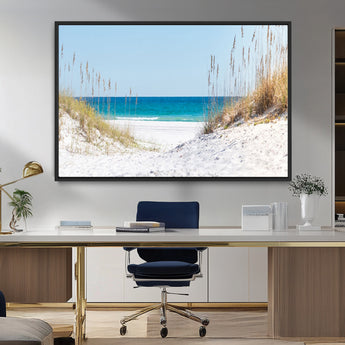 58498-MGV-CV-36X24-White Sandy Beach Wall Art – Panoramic Coastal Canvas Print, Ocean View Decor for Living Room, Bedroom, Office, Relaxing Seaside