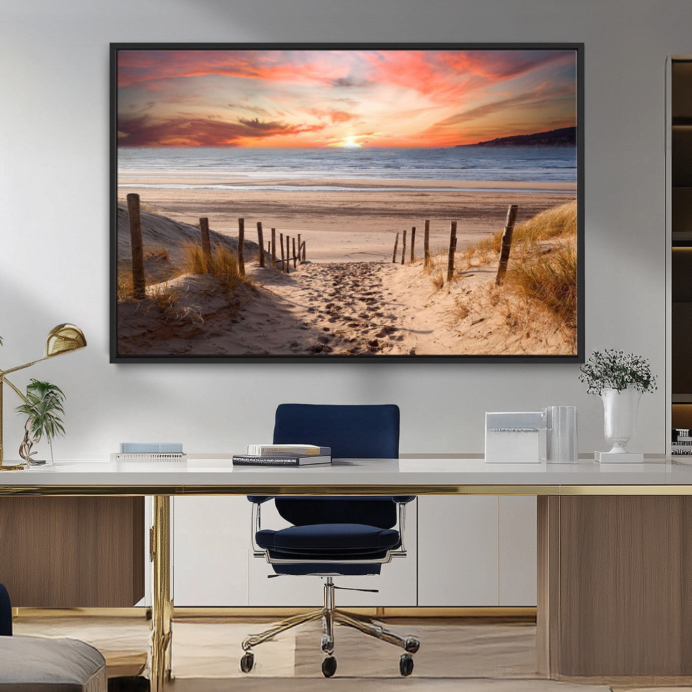 78111-MGV-CV-36X24-Sunset Pathway Wall Art – Panoramic Coastal Canvas Print, Tranquil Beach Decor for Living Room, Office or Bedroom